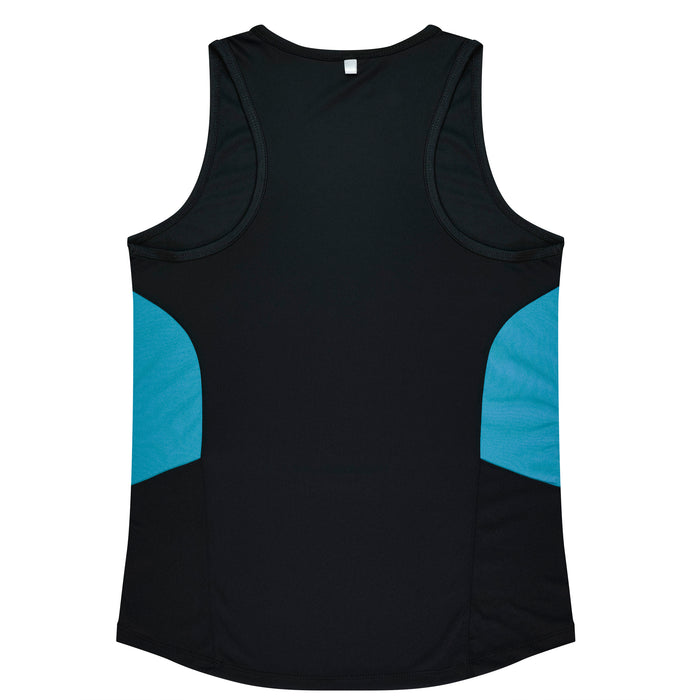 Tasman Lady Singlets - BLACK/TEAL