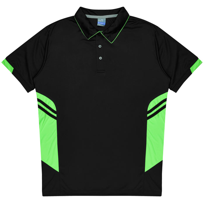 Tasman Kids Polos - BLACK/NEON GREEN