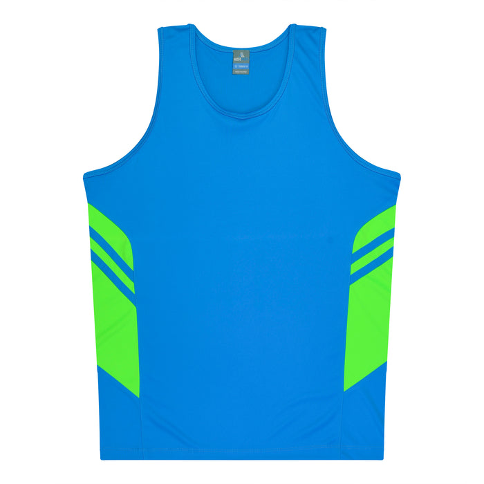 Tasman Kids Singlets - CYAN/NEON GREEN