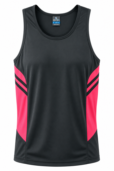 Tasman Mens Singlets - SLATE/NEON PINK