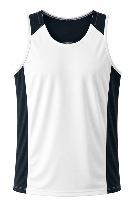 Premier Mens Singlets - WHITE/NAVY