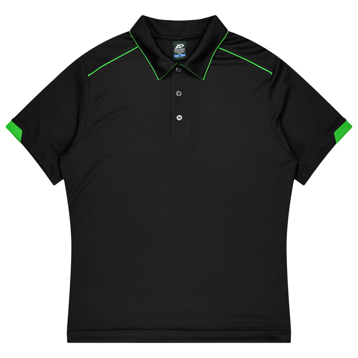 Currumbin Kids Polos - BLACK/KAWA GREEN