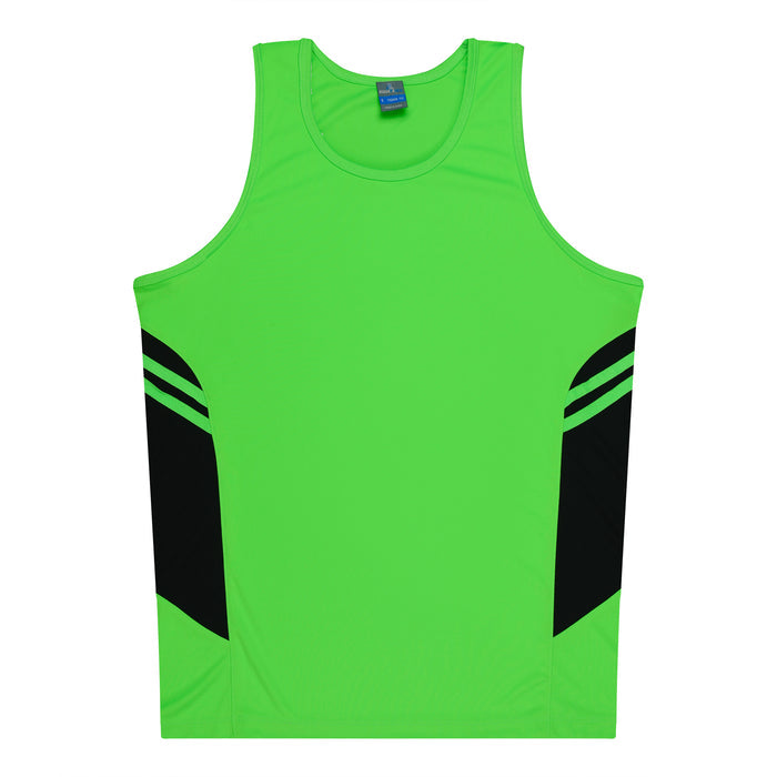 Tasman Kids Singlets - NEON GREEN/BLACK