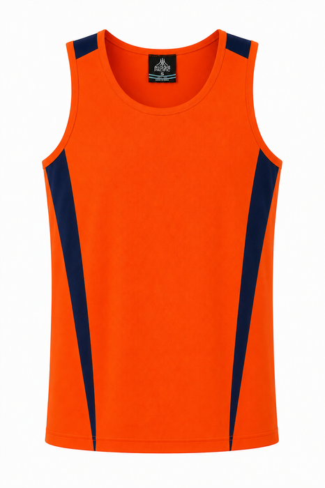Eureka Mens Singlets - ORANGE/NAVY