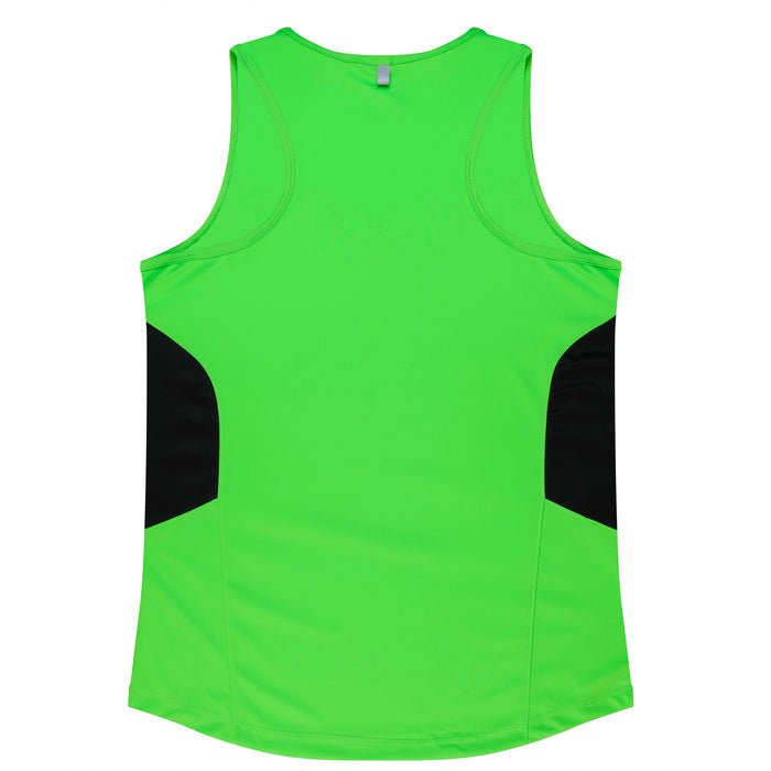 Tasman Lady Singlets - NEON GREEN/BLACK