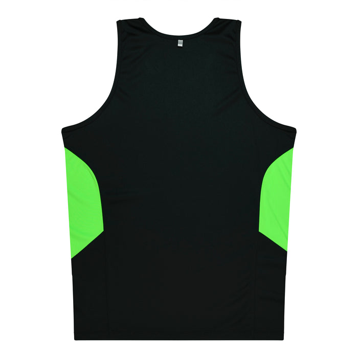 Tasman Kids Singlets - BLACK/NEON GREEN