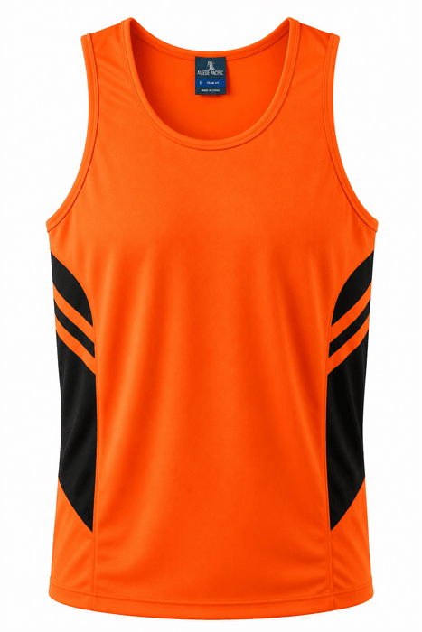 Tasman Mens Singlets - NEON ORANGE/SLATE
