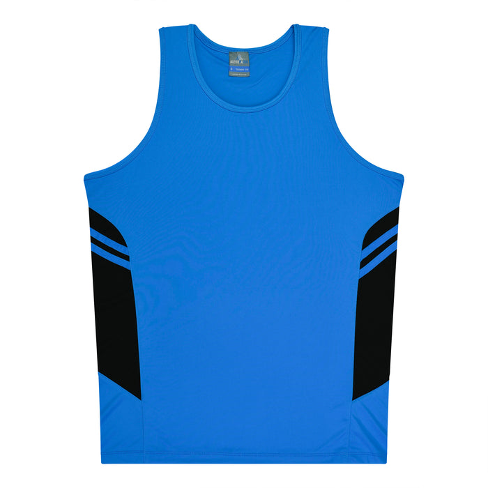 Tasman Kids Singlets - CYAN/BLACK