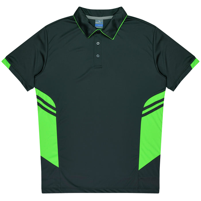 Tasman Kids Polos - SLATE/NEON GREEN