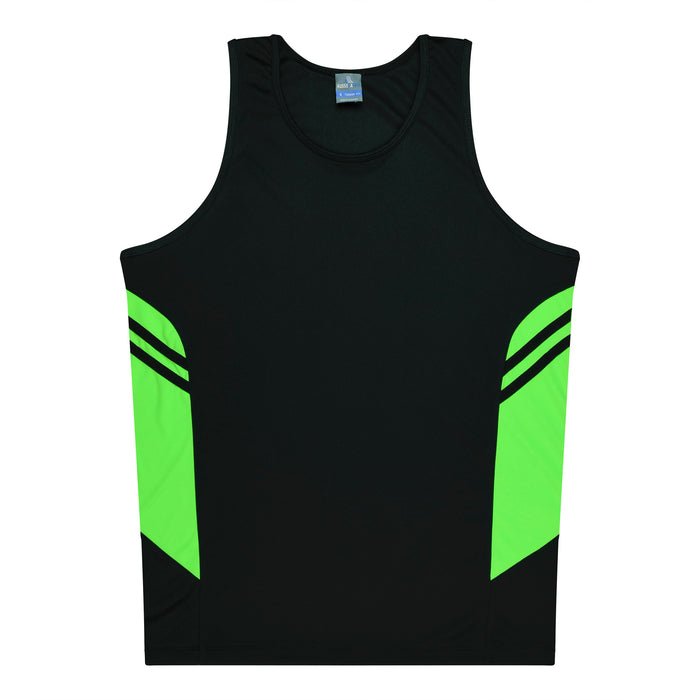 Tasman Kids Singlets - BLACK/NEON GREEN