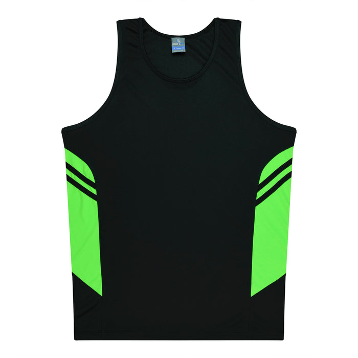 Tasman Kids Singlets - BLACK/NEON GREEN