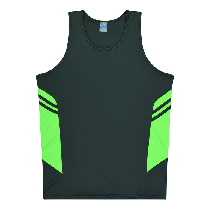 Tasman Kids Singlets - SLATE/NEON GREEN
