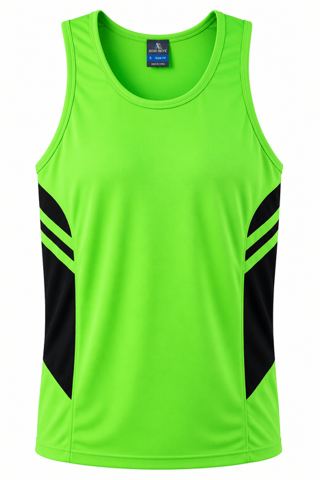 Tasman Mens Singlets - NEON GREEN/BLACK