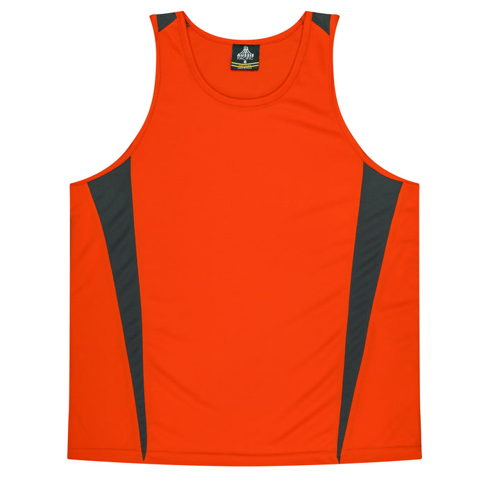 Eureka Kids Singlets - ORANGE/CHARCOAL