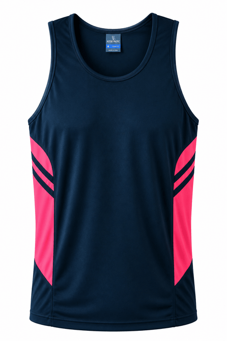 Tasman Mens Singlets - NAVY/NEON PINK