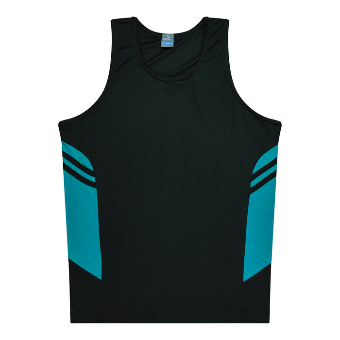 Tasman Kids Singlets - BLACK/TEAL