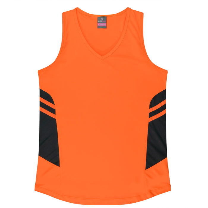 Tasman Lady Singlets - NEON ORANGE/SLATE