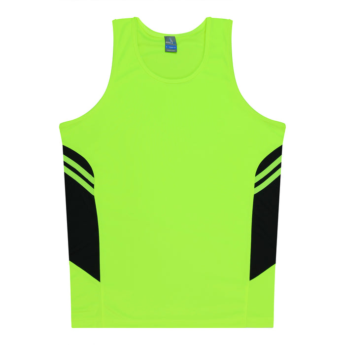 Tasman Kids Singlets - NEON YELLOW/BLACK