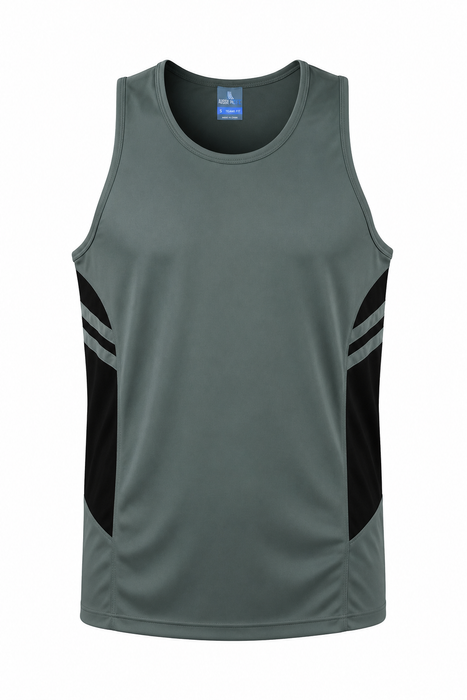 Tasman Mens Singlets - ASHE/BLACK