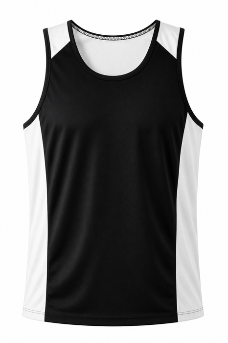 Premier Mens Singlets - BLACK/WHITE