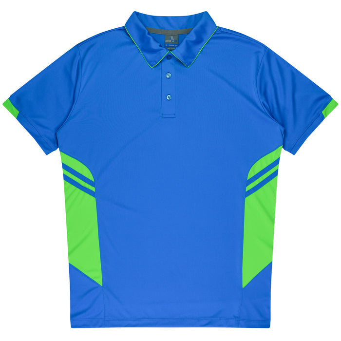 Tasman Kids Polos - CYAN/NEON GREEN