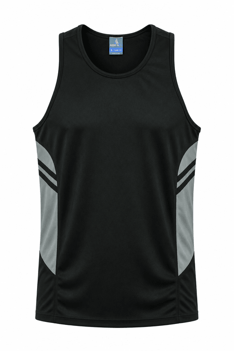 Tasman Mens Singlets - BLACK/ASHE