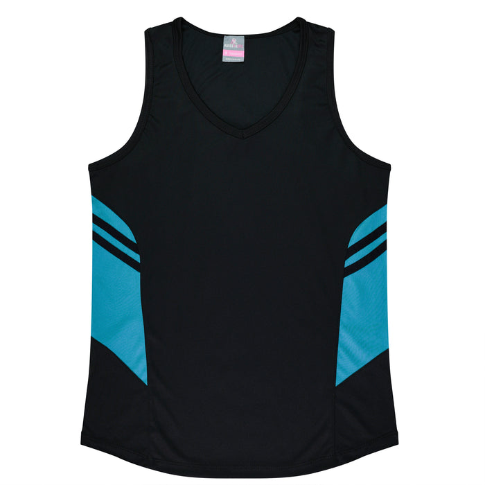 Tasman Lady Singlets - BLACK/TEAL