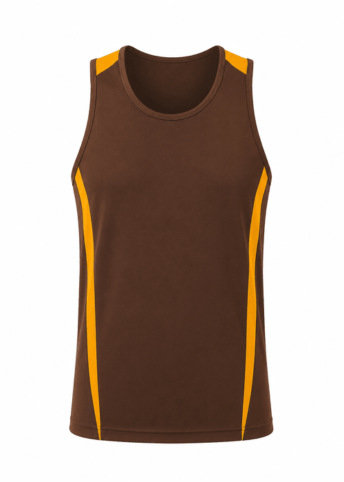Eureka Mens Singlets - CHOCOLATE/GOLD