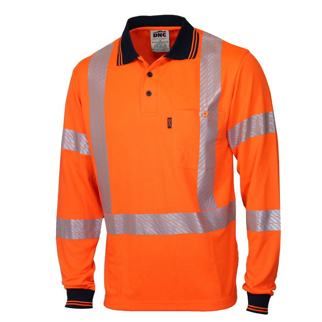 HiVis Segmented Tape "X" Back Polo - LS - Orange