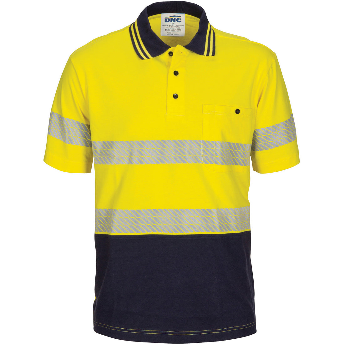 HIVIS Segment Taped Cotton Jersey Polo - Short Sleeve - Yellow/Navy