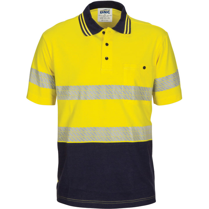 HIVIS Segment Taped Cotton Jersey Polo - Short Sleeve - Yellow/Navy