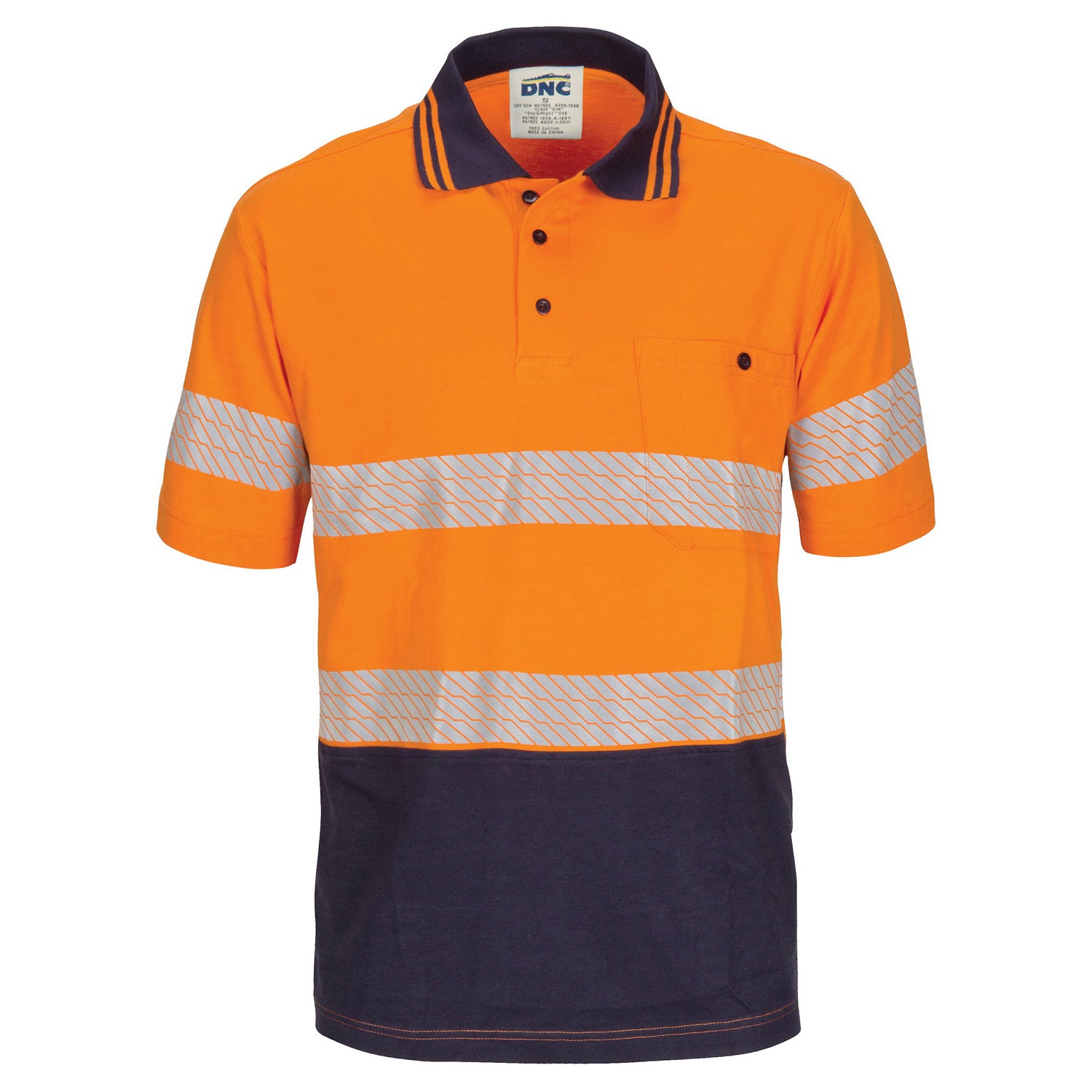 HIVIS Segment Taped Cotton Jersey Polo - Short Sleeve - Orange/Navy