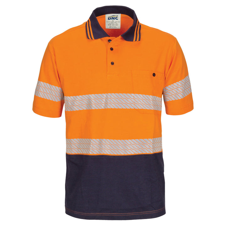 HIVIS Segment Taped Cotton Jersey Polo - Short Sleeve - Orange/Navy