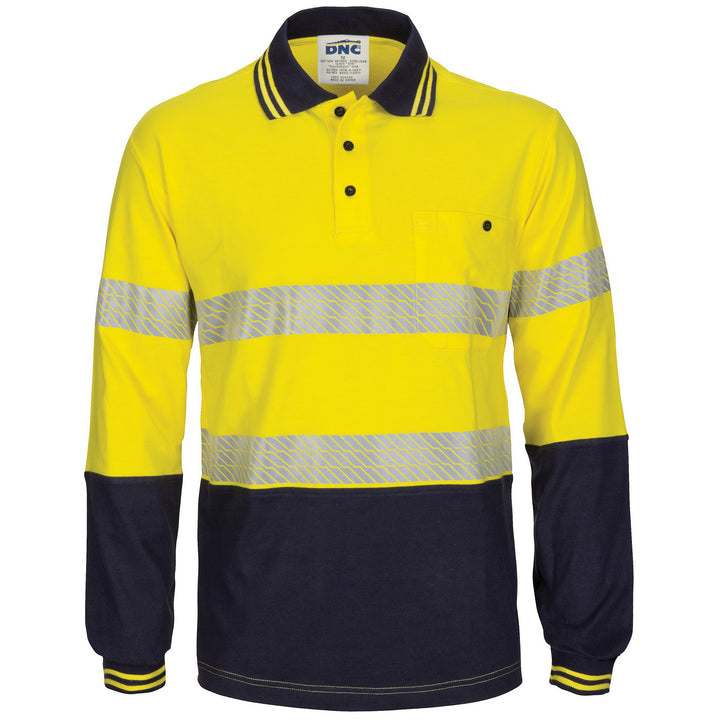 HIVIS Segment Tape Cotton Jersey Polo - Long Sleeve - Yellow/Navy