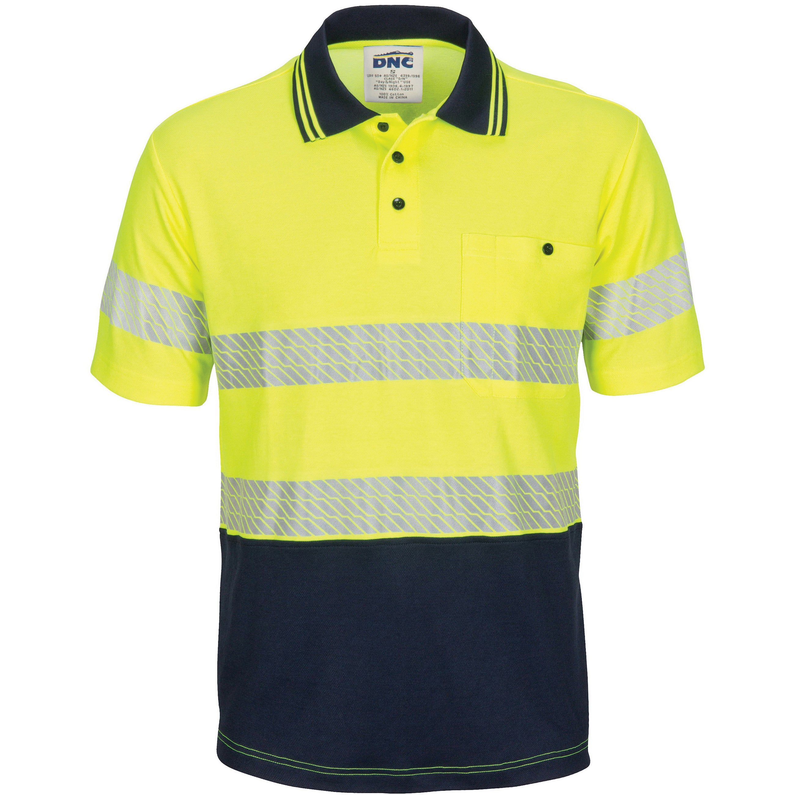 HIVIS Segment Taped Cotton Backed Polo - Short Sleeve - Yellow/Navy
