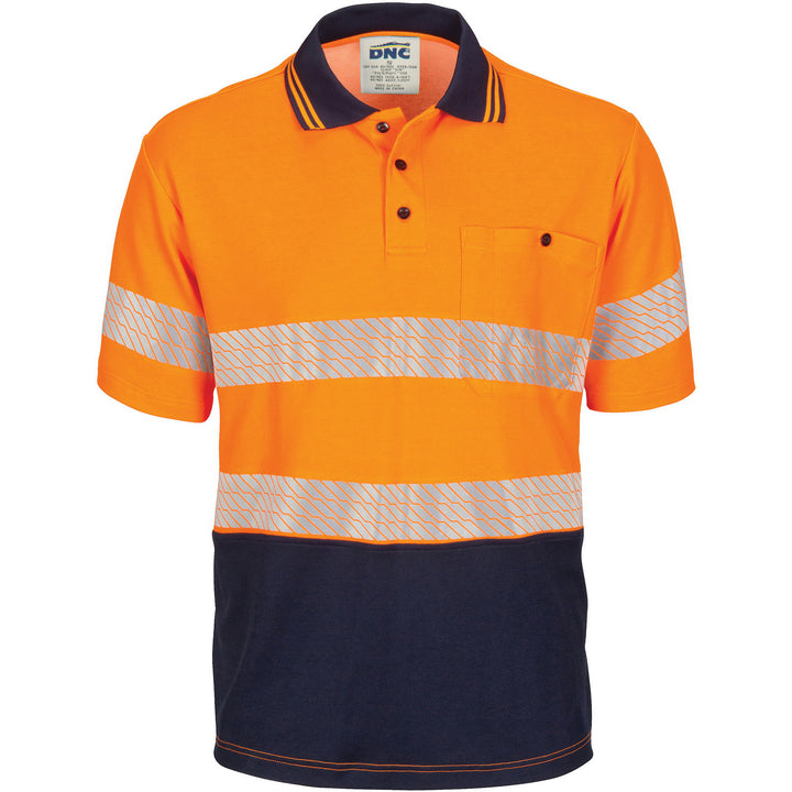 HIVIS Segment Taped Cotton Backed Polo - Short Sleeve - Orange/Navy