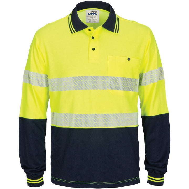 HIVIS Segment Taped Cotton Backed Polo - Long Sleeve - Yellow/Navy