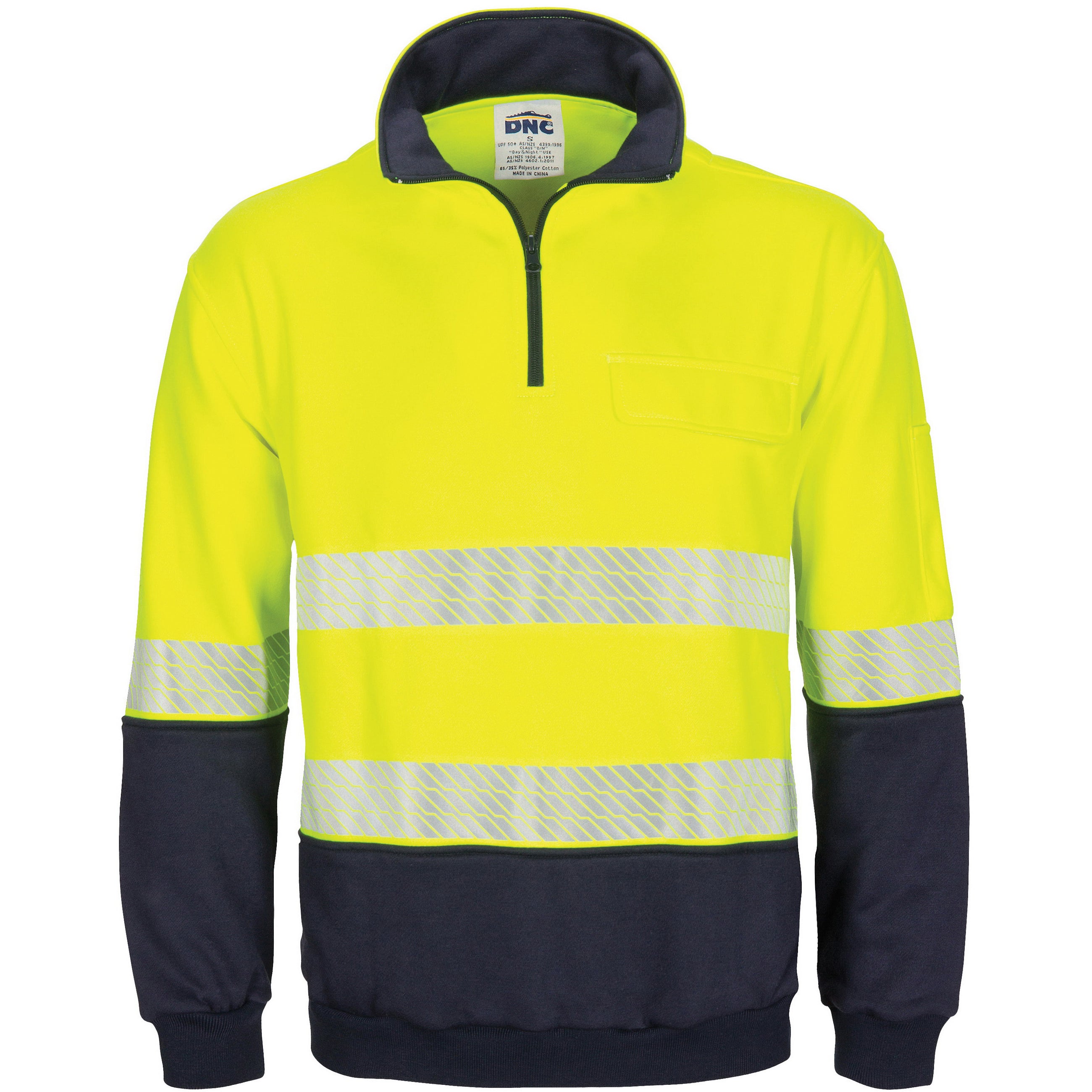 HIVIS Segment Taped 1/2 Zip Fleecy Windcheater - Yellow/Navy