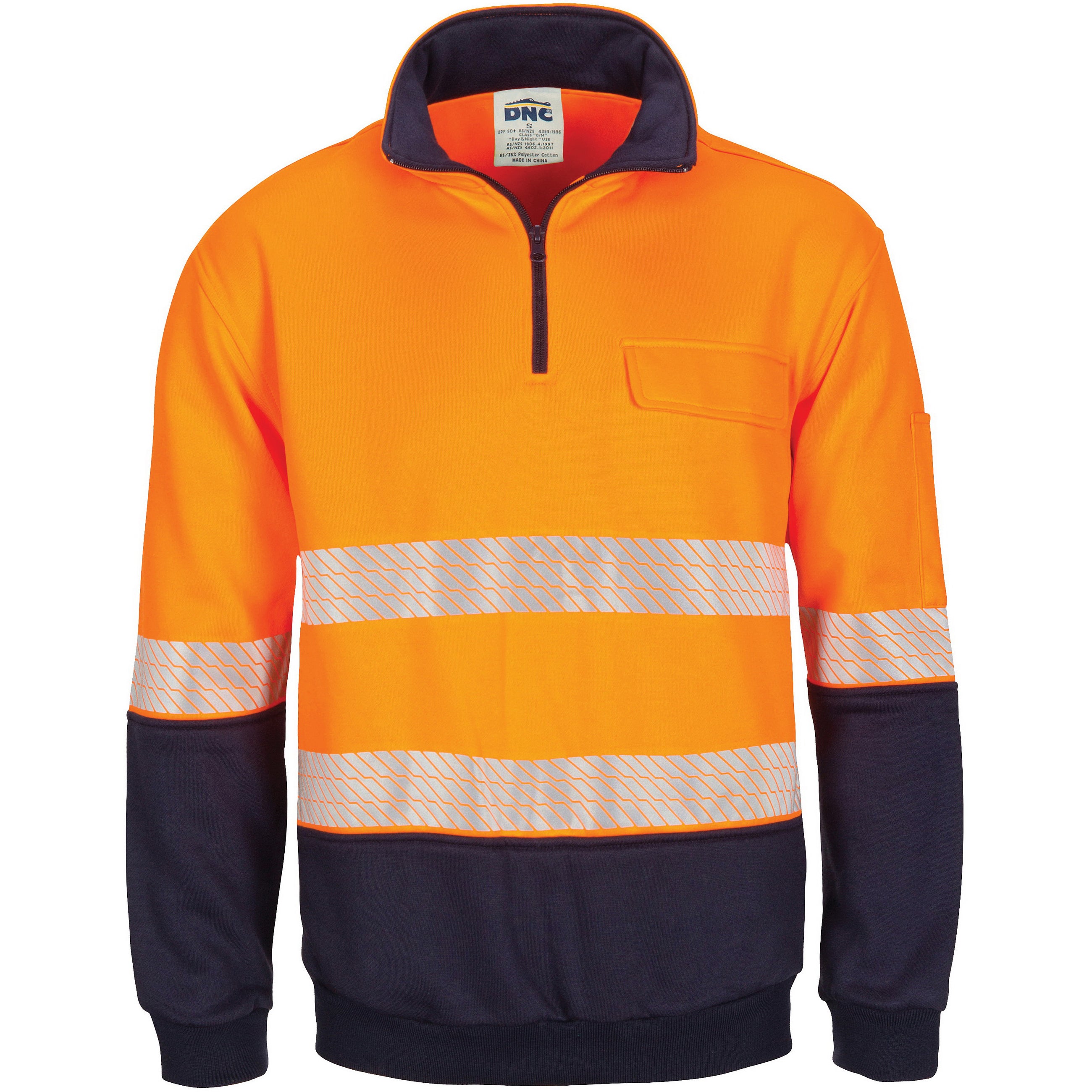 HIVIS Segment Taped 1/2 Zip Fleecy Windcheater - Orange/Navy