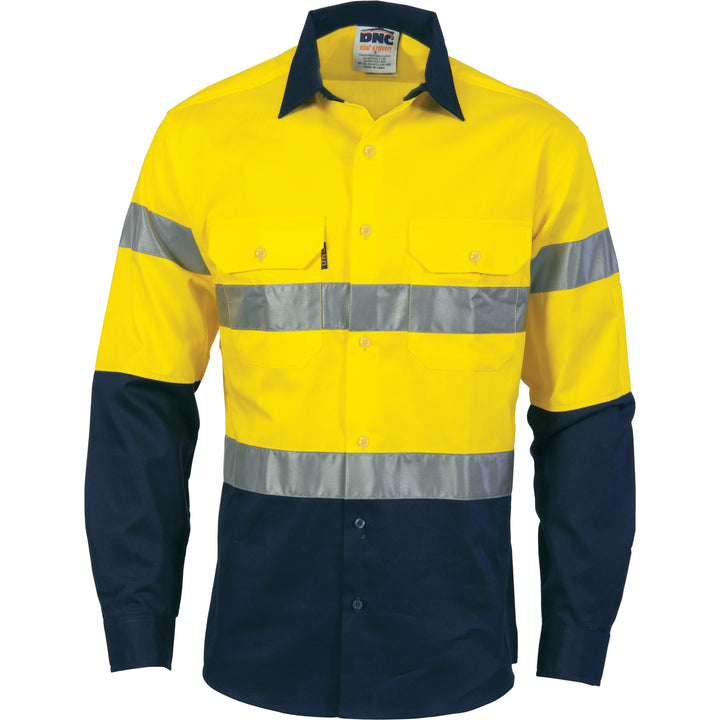 HiVis D/N Two Tone Drill Shirt with CSR R/Tape - Yellow/Navy