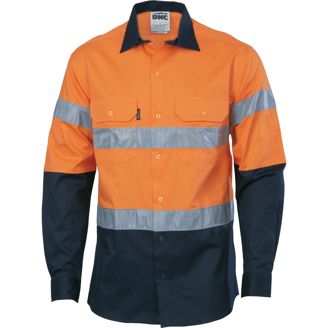 HiVis D/N Two Tone Drill Shirt with CSR R/Tape - Orange/Navy
