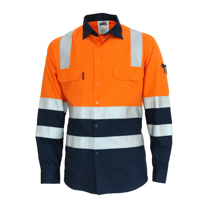 HiVis Two Tone L/W Cotton Bio-Motion & "X" Back Shirt with CSR R/Tape - L/S - Rail Orange/Navy