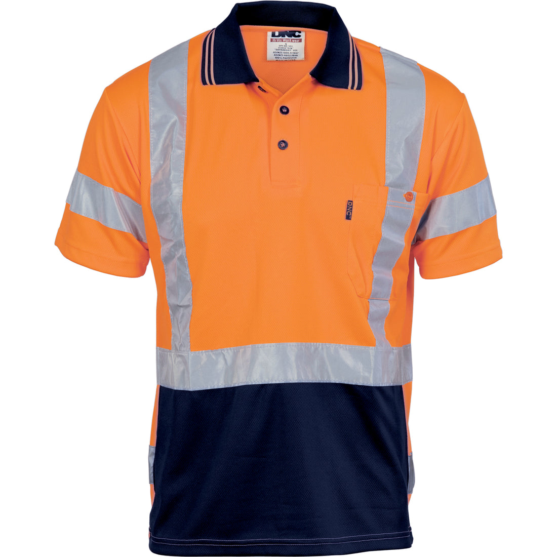 HiVis D/N Cool Breathe Polo Shirt with "X" Back CSR R/Tape - Short Sleeve - Orange/Navy