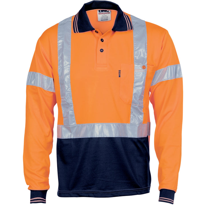 HiVis D/N Cool Breathe Polo Shirt with "X" Back CSR R/Tape - Long Sleeve - Orange/Navy