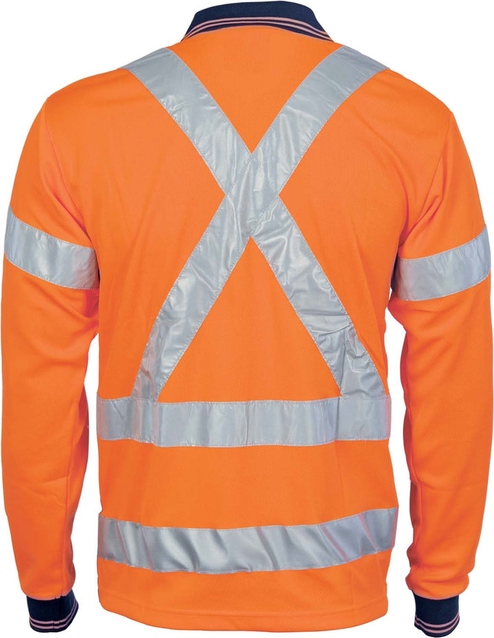 HiVis D/N Cool Breathe Polo Shirt with "X" Back CSR R/Tape - Long Sleeve