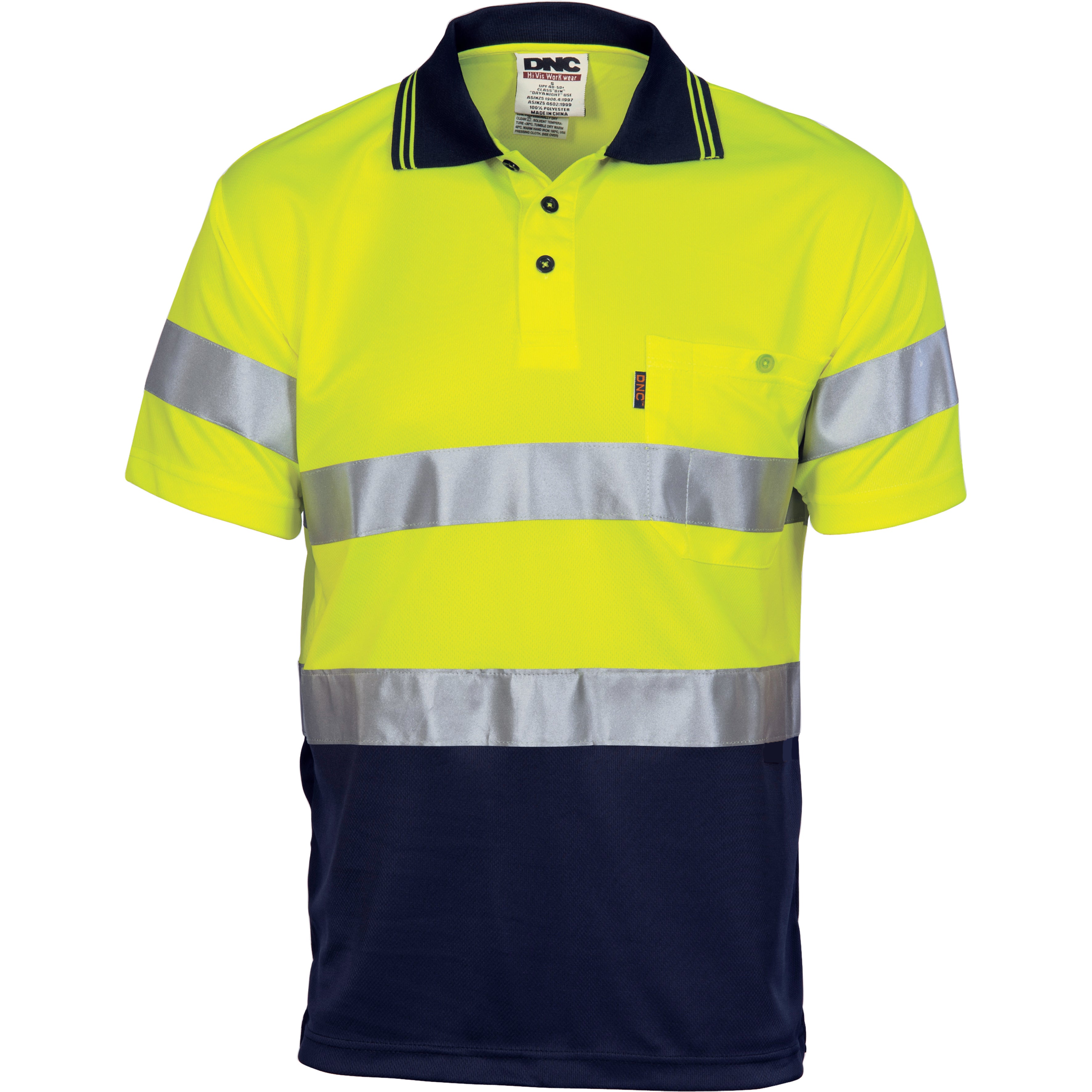 HiVis D/N Cool Breathe Polo Shirt with CSR R/Tape - Short Sleeve - Yellow/Navy