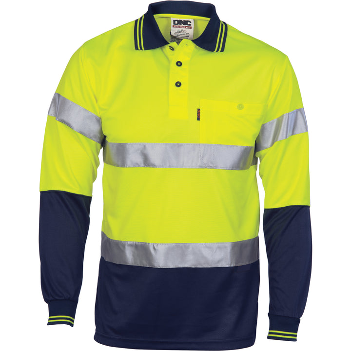 HiVis D/N Cool Breathe Polo Shirt With CSR R/Tape - Long Sleeve - Yellow/Navy