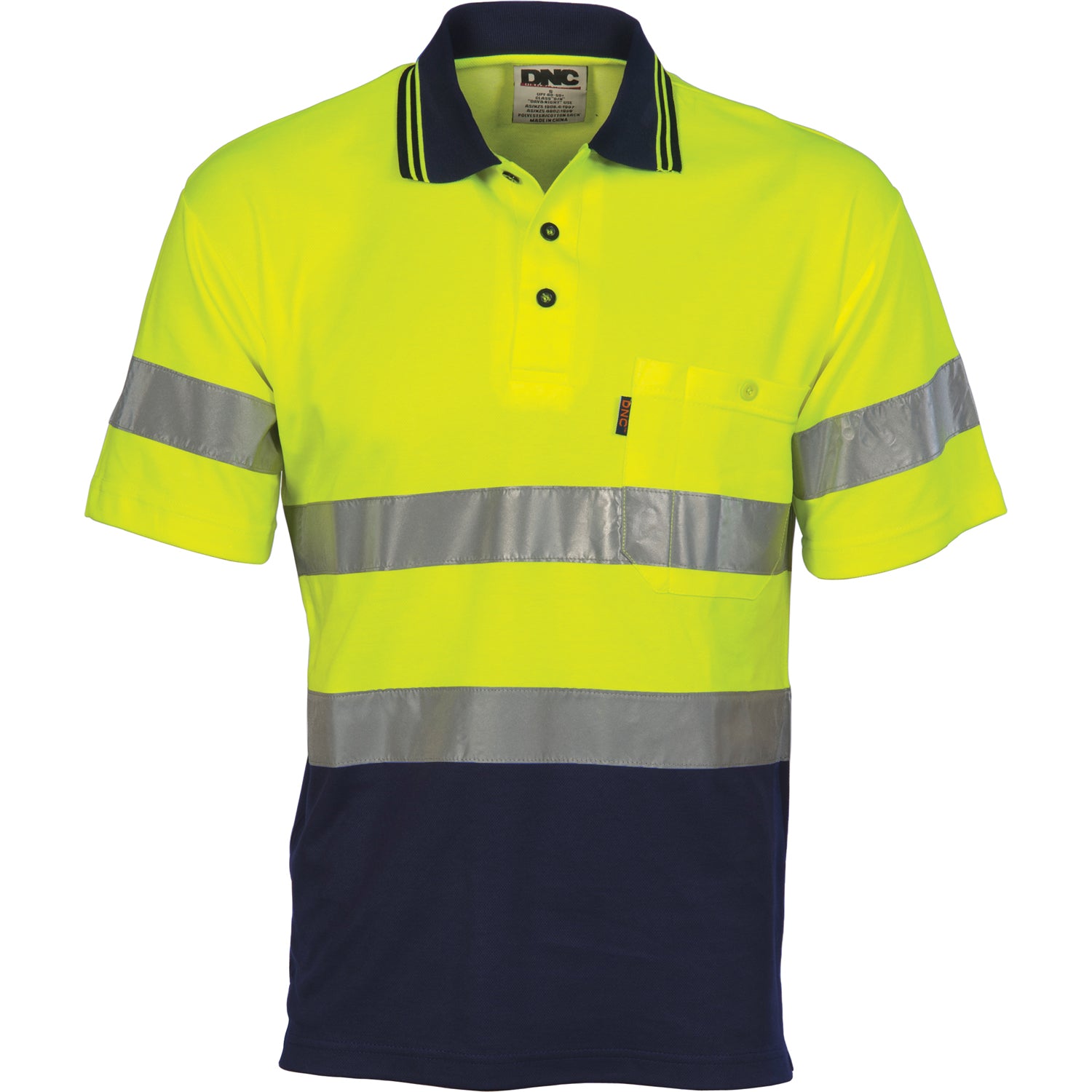 HiVis Two Tone Cotton Back Polos with CSR R/Tape - Short Sleeve - Yellow/Navy