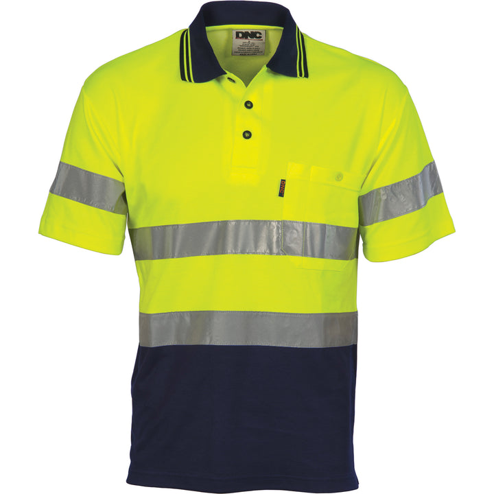 HiVis Two Tone Cotton Back Polos with CSR R/Tape - Short Sleeve - Yellow/Navy