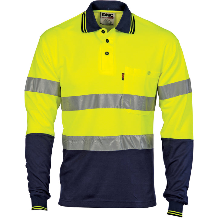 HiVis Two Tone Cotton Back Polos with CSR R/Tape - L/S - Yellow/Navy